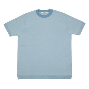 Short sleeve knit t-shirt in striped blue and white cotton