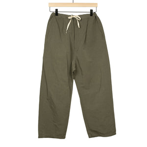 Drawstring trousers in olive/brown linen, cotton and nylon