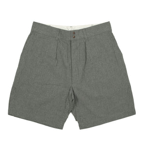 Safari shorts in charcoal and grey stripe cotton seersucker