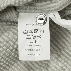 Short sleeve fatigue shirt in salt and grey stripe cotton seersucker
