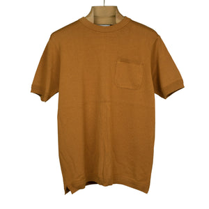 Exclusive collab short sleeve pocket knit t-shirt in caramel brown