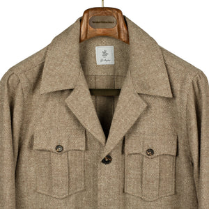 Exclusive Sahariana shirt jacket in cotton and wool herringbone, brown/beige (restock)