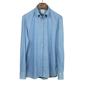Japanese washed denim cotton shirt, buttoned collar (restock)