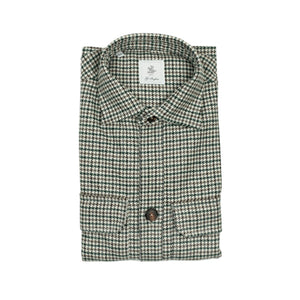 "Giubbottino" shirt jacket in beige, green and taupe houndstooth wool