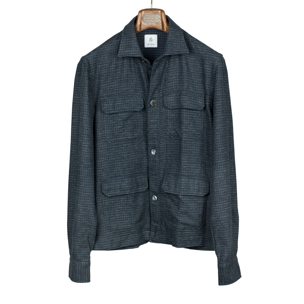 G. Inglese Cotton Giubbottino shirt jacket, Navy charcoal houndstooth ...