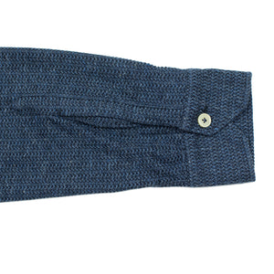 Mixed blue grenadine-knit cotton long-sleeve polo shirt, one-piece collar (restock)