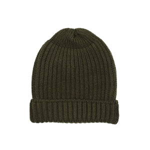 Chunky ribbed wool cap in olive green (restock)