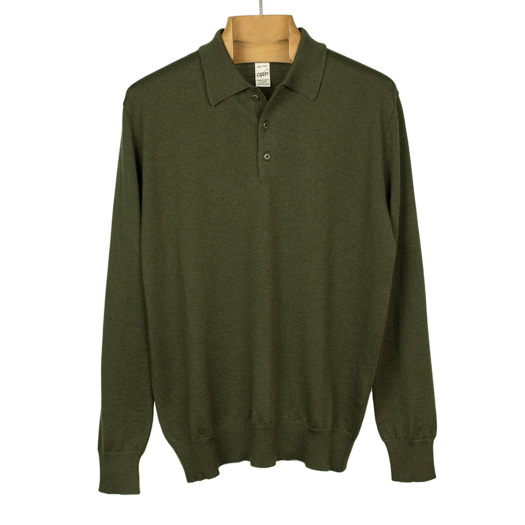 GRP Knit long sleeve polo in dark green merino wool (restock) – No Man ...