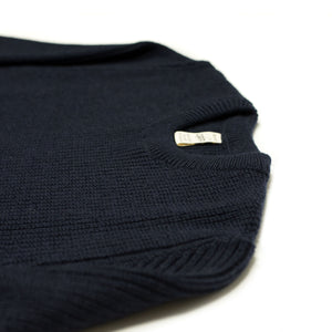 Chunky ribbed crewneck sweater in navy merino wool (restock)