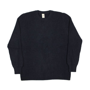 Chunky ribbed crewneck sweater in navy merino wool (restock)