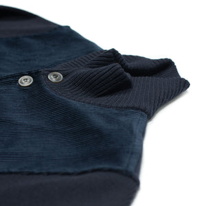 Mixed material blouson in navy corduroy and merino wool knit (restock)
