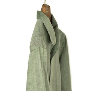 Green linen wool herringbone popover shirt, one-piece "Miami" collar