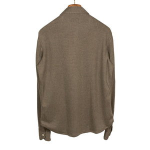 Long-sleeve polo shirt with soft collar, Brown double-face cotton cashmere