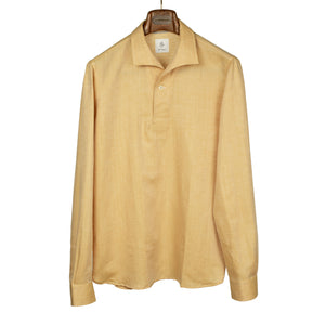 Peach linen wool herringbone popover shirt, one-piece "Miami" collar