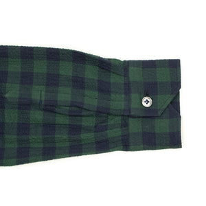 Green and blue check cotton popover shirt, one-piece "Miami" collar