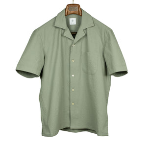 Camp collar cotton seersucker short sleeve shirt, sage green