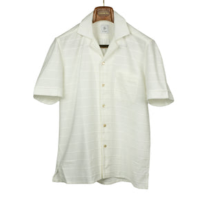 Camp collar cotton short sleeve shirt, white horizontal jacquard stripe (restock)