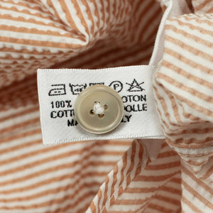 Tan stripe cotton seersucker popover shirt, Capri one-piece collar