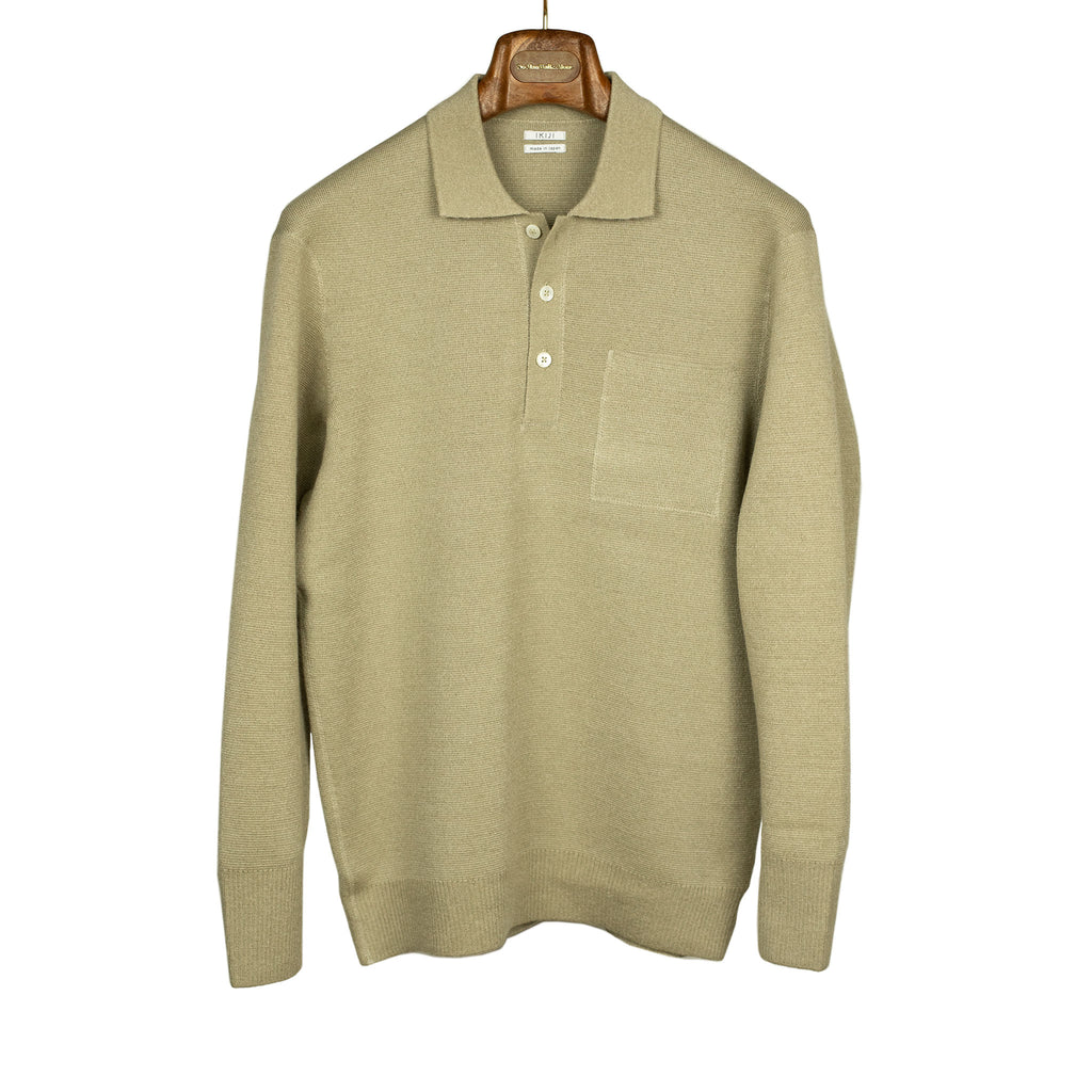 IKIJI Molded polo in light beige silk and mohair mix – No Man Walks Alone