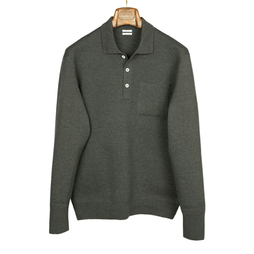 IKIJI Molded polo in charcoal silk and mohair mix – No Man Walks Alone