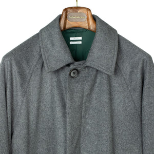 Belted overcoat in mid-grey wool and cashmere