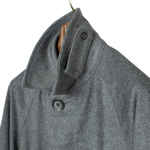 Belted overcoat in mid-grey wool and cashmere
