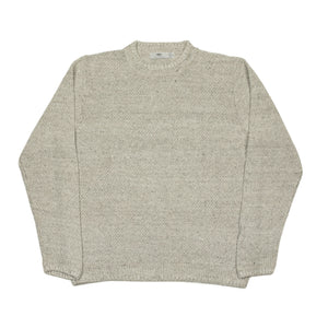 All-over moss stitch crewneck sweater in heather grey linen