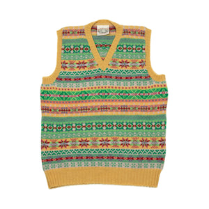 Fair Isle v-neck sweater vest, mango, cherry red, mint green, and pink (restock)