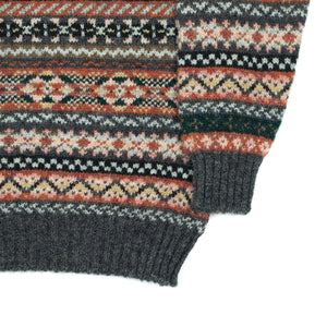 Fair Isle crew-neck sweater, charcoal, rust, brown & coral (restock)