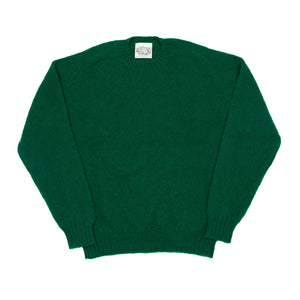 Shaggy brushed Shetland wool crewneck sweater, Tartan green (restock)
