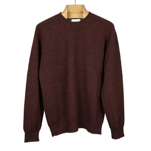Shetland wool crewneck sweater, "Peat" maroon mix (restock)