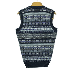 Fair Isle v-neck sweater vest, grey, charcoal & lilac (restock)