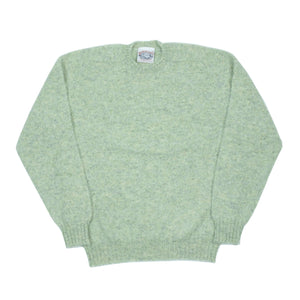 Shaggy brushed Shetland wool crewneck sweater, Rye pale green (restock)