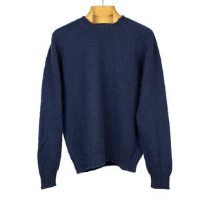 Shaggy brushed Shetland wool crewneck sweater, Admiral Navy (restock)