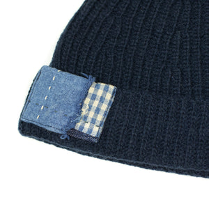Watch cap in navy boro patched wool