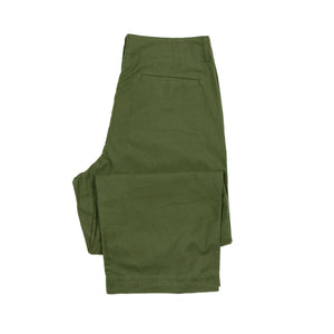 Pleated trousers in green lightweight moleskin