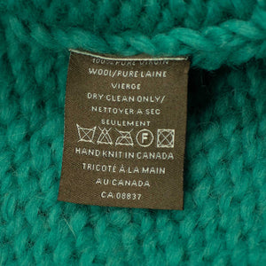Exclusive hand-knit color-blocked Cowichan cardigan in shades of blue,  6-ply wool