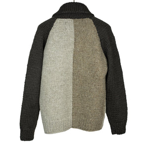 Exclusive hand-knit color-blocked Cowichan cardigan in shades of brown, 6-ply wool (restock)