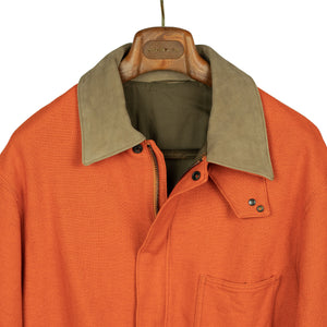 Chore jacket in orange cotton/linen duck canvas