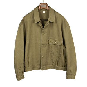 Kaptain Sunshine Mechanic jacket in olive green cotton and linen