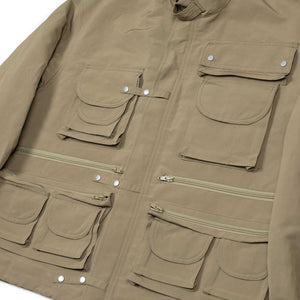 Photographer jacket in khaki water-resistant polyester and paper