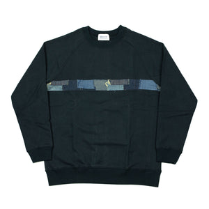 Raglan sleeve crewneck sweatshirt in navy with boro trim