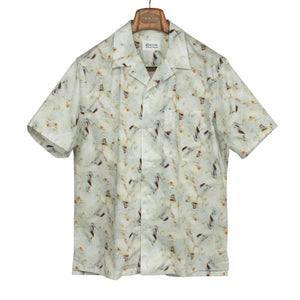 Camp collar shirt in ivory seashell print cotton