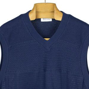 V-neck sweater vest in navy mixed density cotton knit