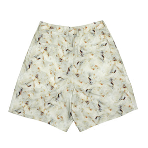 Pleated shorts in ivory seashell print cotton