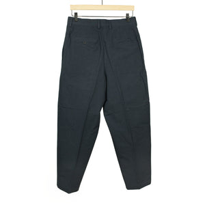 Long pleat tapered trousers in dark navy paper and cotton