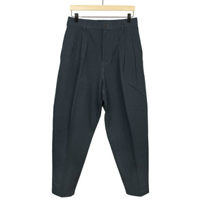 Long pleat tapered trousers in dark navy paper and cotton
