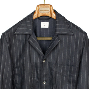 "Le Cat Posh Plage" coat in navy chalk stripe wool and cashmere flannel