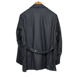 "Le Cat Posh Plage" coat in navy chalk stripe wool and cashmere flannel