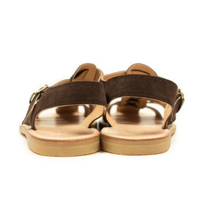 Exclusive Jerome sandals in chocolate brown suede with gum sole
